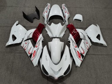 Weiß Rot Flamme 06-11 ZX14R Motorrad Verkleidung