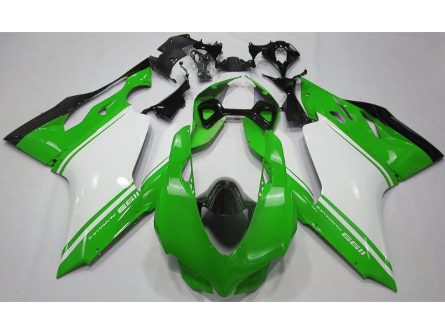 Glänzend Grün Weiß & Schwarz 11-14 Ducati 1199 Motorrad Verkleidung Glänzend Grün Weiß & Schwarz 11-14 Ducati 1199 Motorrad Verkleidung