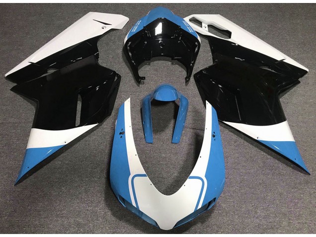 Glänzend Hellblau Weiß & Schwarz 07-14 Ducati 848 1098 1198 Motorrad Verkleidung Glänzend Hellblau Weiß & Schwarz 07-14 Ducati 848 1098 1198 Motorrad Verkleidung