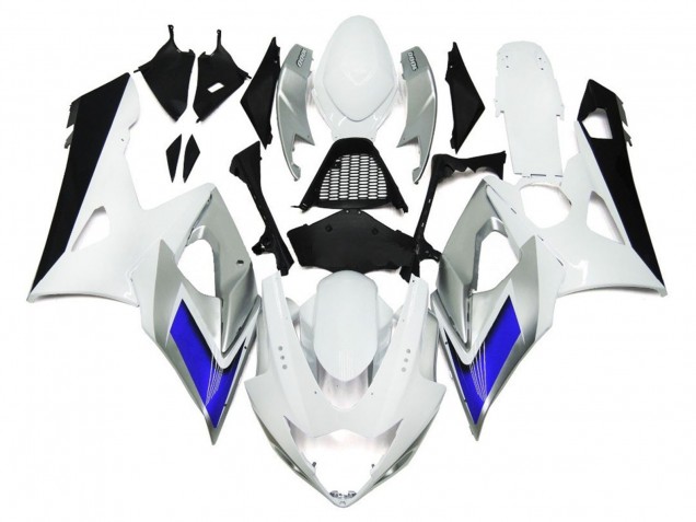 Glänzend Weiß Mit Silbernen Akzenten & Blau 05-06 GSXR 1000 Motorrad Verkleidung Glänzend Weiß Mit Silbernen Akzenten & Blau 05-06 GSXR 1000 Motorrad Verkleidung