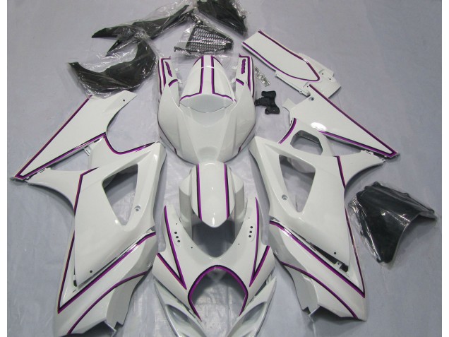 Glänzend Weißer Rosa Nadelstreifen 07-08 GSXR 1000 Motorrad Verkleidung