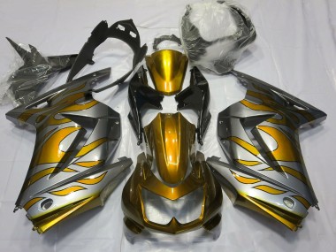 Gold & Silber Flamme 08-12 Ninja 250 Motorrad Verkleidung