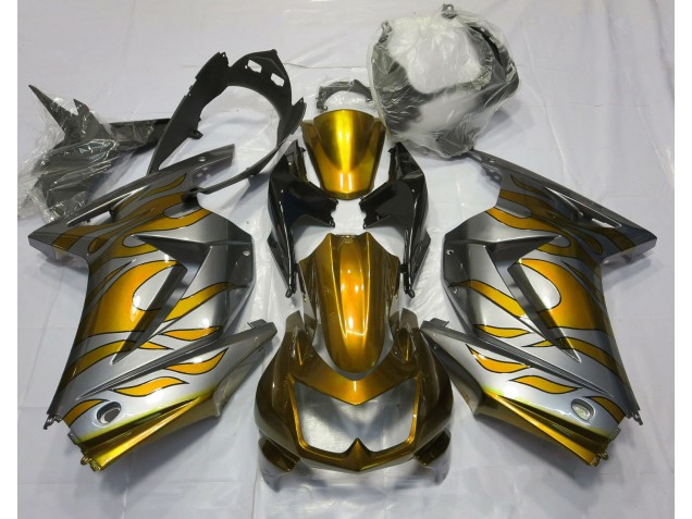 Gold & Silber Flamme 08-12 Ninja 250 Motorrad Verkleidung