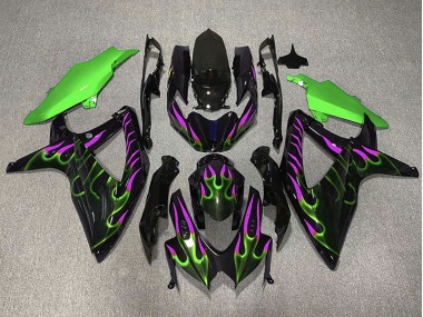 Grün & Magenta Flamme 08-10 GSXR 600-750 Motorrad Verkleidung