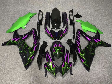 Grün & Magenta Flamme 08-10 GSXR 600-750 Motorrad Verkleidung