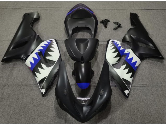 Matt Schwarzer & Blauer Hai 05-06 ZX6R Motorrad Verkleidung Matt Schwarzer & Blauer Hai 05-06 ZX6R Motorrad Verkleidung