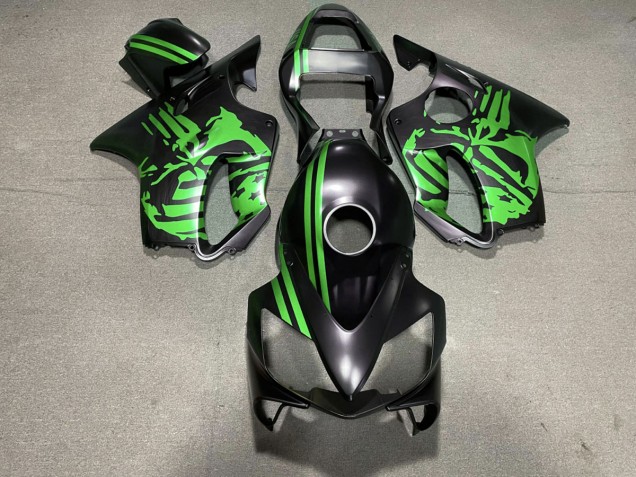 Matt Schwarzer & Grüner Totenkopf 01-03 CBR600 F4i Motorrad Verkleidung Matt Schwarzer & Grüner Totenkopf 01-03 CBR600 F4i Motorrad Verkleidung