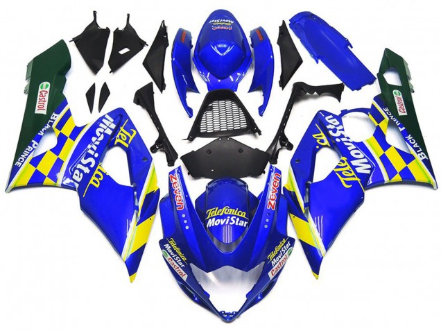 Movistar Blau & Gelb Kariert 05-06 GSXR 1000 Motorrad Verkleidung