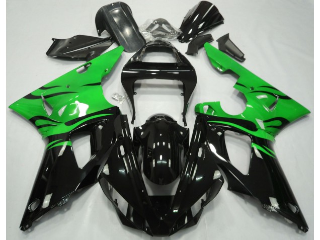 Schwarz Flamme & Grün 00-01 R1 Motorrad Verkleidung Schwarz Flamme & Grün 00-01 R1 Motorrad Verkleidung