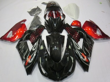 Schwarz Flamme Rot 06-11 ZX14R Motorrad Verkleidung