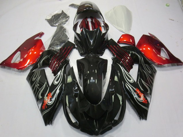 Schwarz Flamme Rot 06-11 ZX14R Motorrad Verkleidung