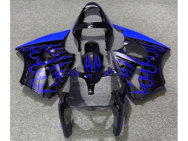 Schwarz Glänzend & Blau Flame 00-02 ZX6R Motorrad Verkleidung Schwarz Glänzend & Blau Flame 00-02 ZX6R Motorrad Verkleidung