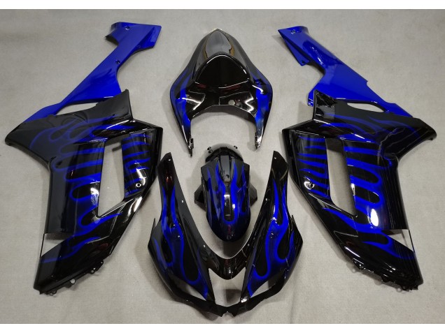 Schwarz Glänzend & Blau Flame 07-08 ZX6R Motorrad Verkleidung Schwarz Glänzend & Blau Flame 07-08 ZX6R Motorrad Verkleidung