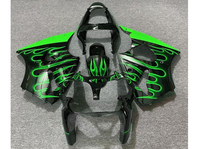 Schwarz Glänzend & Grün Flame 00-02 ZX6R Motorrad Verkleidung Schwarz Glänzend & Grün Flame 00-02 ZX6R Motorrad Verkleidung