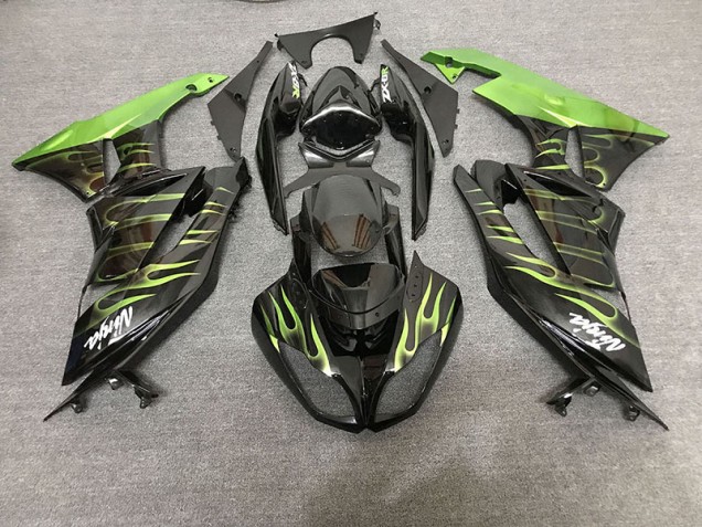 Schwarz Glänzend & Grün Flame 09-12 ZX6R Motorrad Verkleidung Schwarz Glänzend & Grün Flame 09-12 ZX6R Motorrad Verkleidung