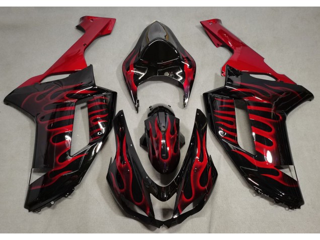 Schwarz Glänzend & Rot Flame 07-08 ZX6R Motorrad Verkleidung Schwarz Glänzend & Rot Flame 07-08 ZX6R Motorrad Verkleidung