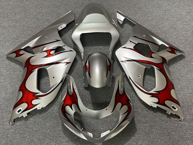 Silber Glänzend & Rot 01-03 GSXR 600-750 Motorrad Verkleidung